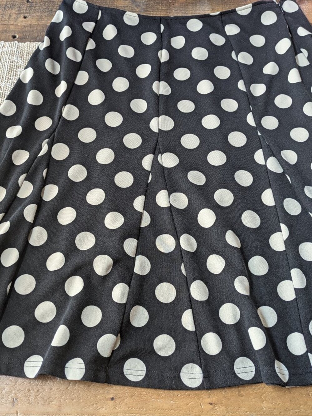 vintage robbie bee poka dot flowy black cream swing skirt side zipper #501